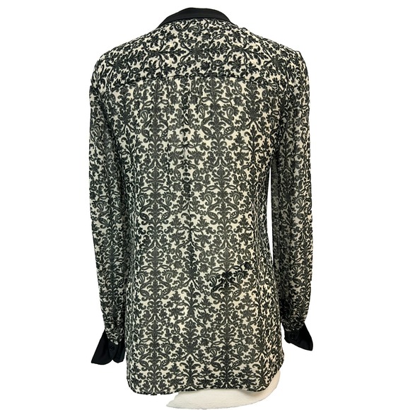 Tory Burch Tunic Top Semi Sheer Black Cream Paisley Print V-Neck Long Sleeve, 6 - Picture 2 of 9